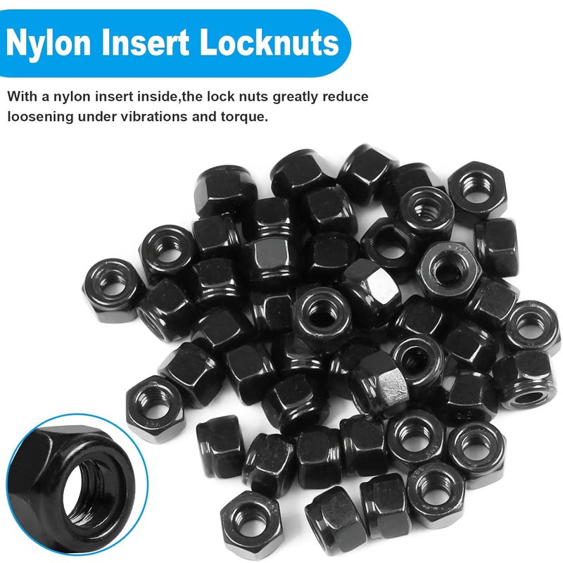 Yinpecly 25Pcs 5/16"-18 Nylon Insert Hex Lock Nuts 304 Stainless Steel Locknuts Self-Locking Nut, Standard Inch Threaded Nylock Nuts, Hex Drive, Zinc Plated Black - Image 4